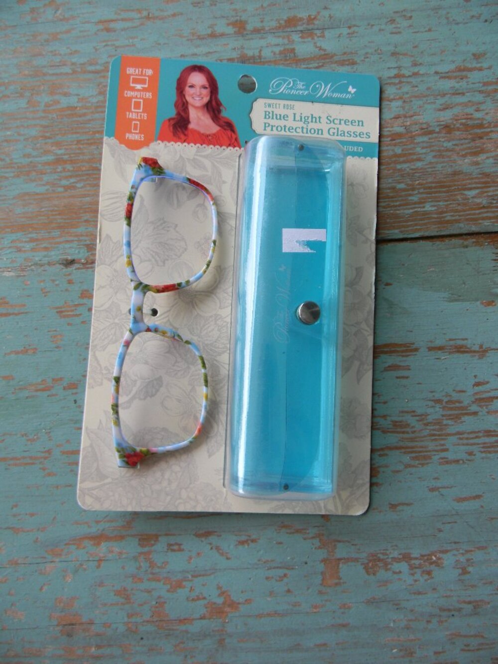 NEW PIONEER WOMAN BLUE LIGHT SCREEN PROTECTION GLASSES TURQUOISE FLORAL & CASE
